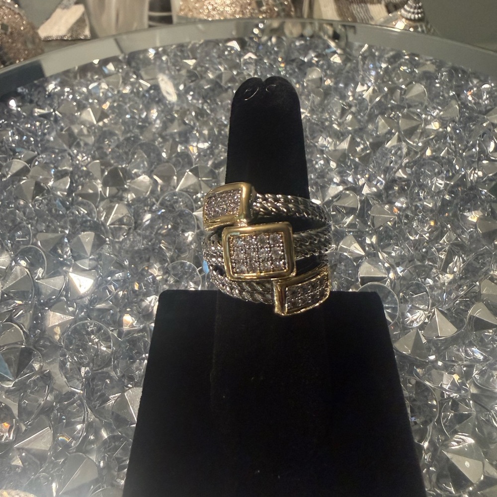 Designer Inspired Two Tone Cable Wrap Ring Pave C… - image 4